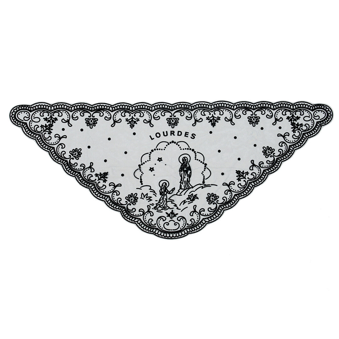 Christianartworkshop Velo della Cappella di Lourdes con bordo in pizzo nero: Immagini della Madonna in dolce grazia - Nostra Signora - Lourdes - image 0