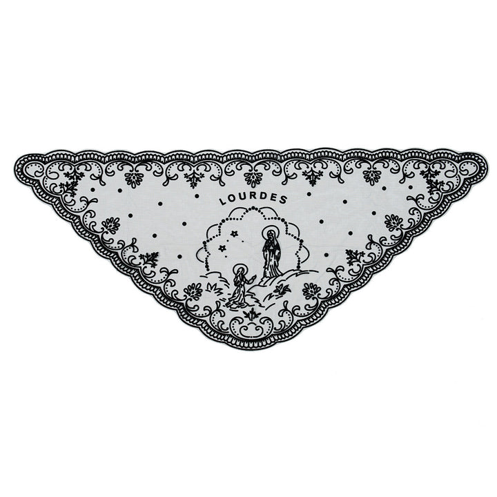 Christianartworkshop Velo della Cappella di Lourdes con bordo in pizzo nero: Immagini della Madonna in dolce grazia - Nostra Signora - Lourdes - image 0
