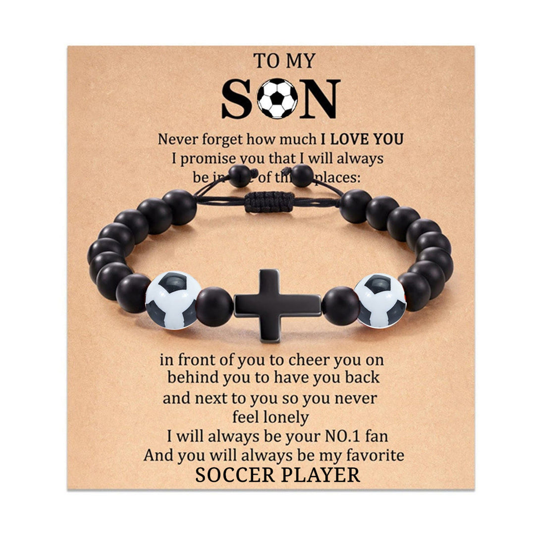Bracciale con croce e perline sportive Christianartworkshop : tenera devozione per gli amanti dello sport - Calcio A MIO FIGLIO - image 11