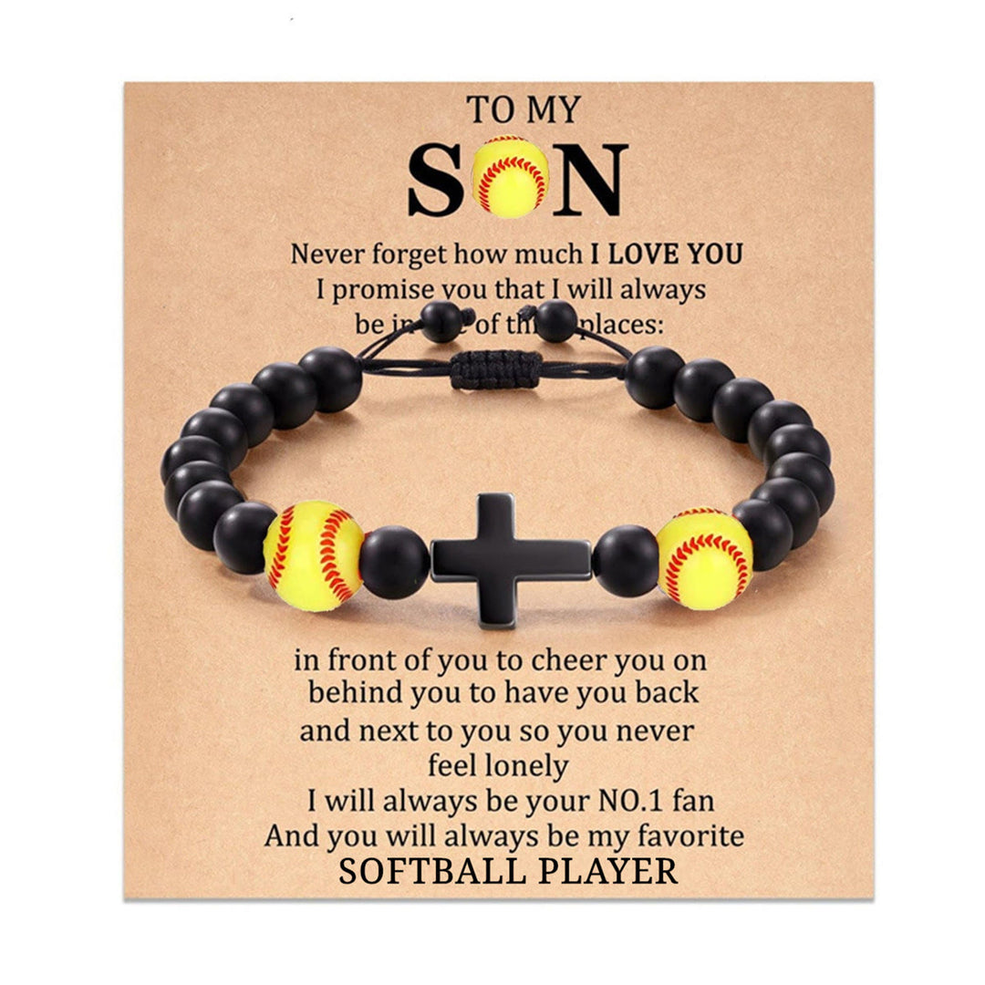Bracciale con croce e perline sportive di Christianartworkshop: tenera devozione per gli amanti dello sport - Softball A MIO FIGLIO - image 10