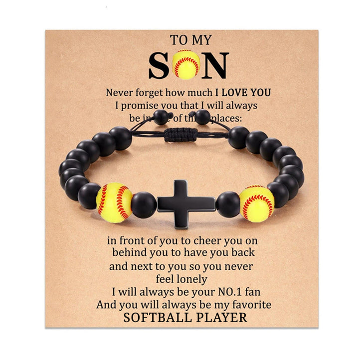 Bracciale con croce e perline sportive di Christianartworkshop: tenera devozione per gli amanti dello sport - Softball A MIO FIGLIO - image 10