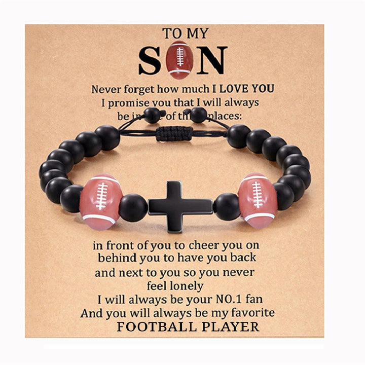 Bracciale con croce e perline sportive Christianartworkshop : tenera devozione per gli amanti dello sport - Rugby A MIO FIGLIO - image 9