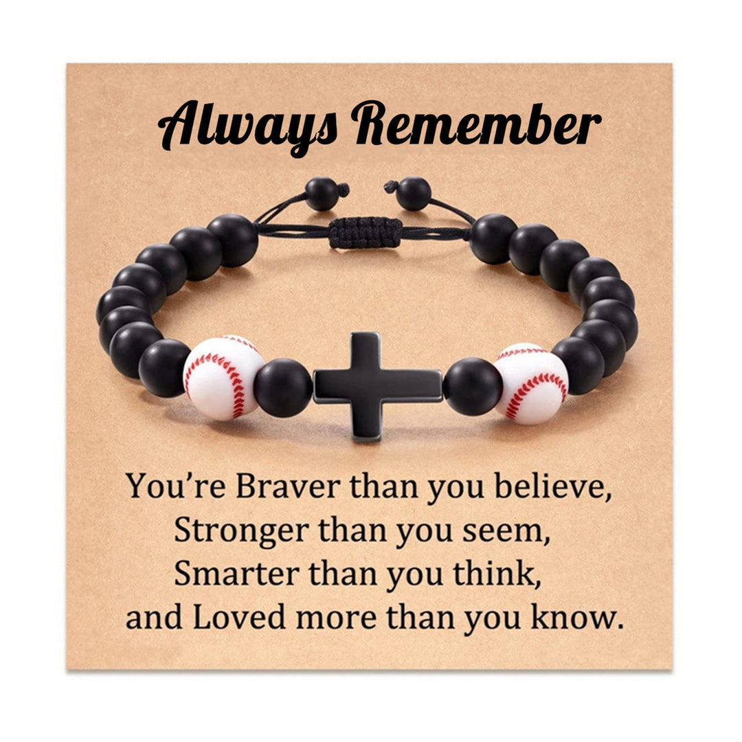 Bracciale con croce e perline sportive Christianartworkshop : tenera devozione per gli amanti dello sport - Baseball Ricorda sempre - image 0
