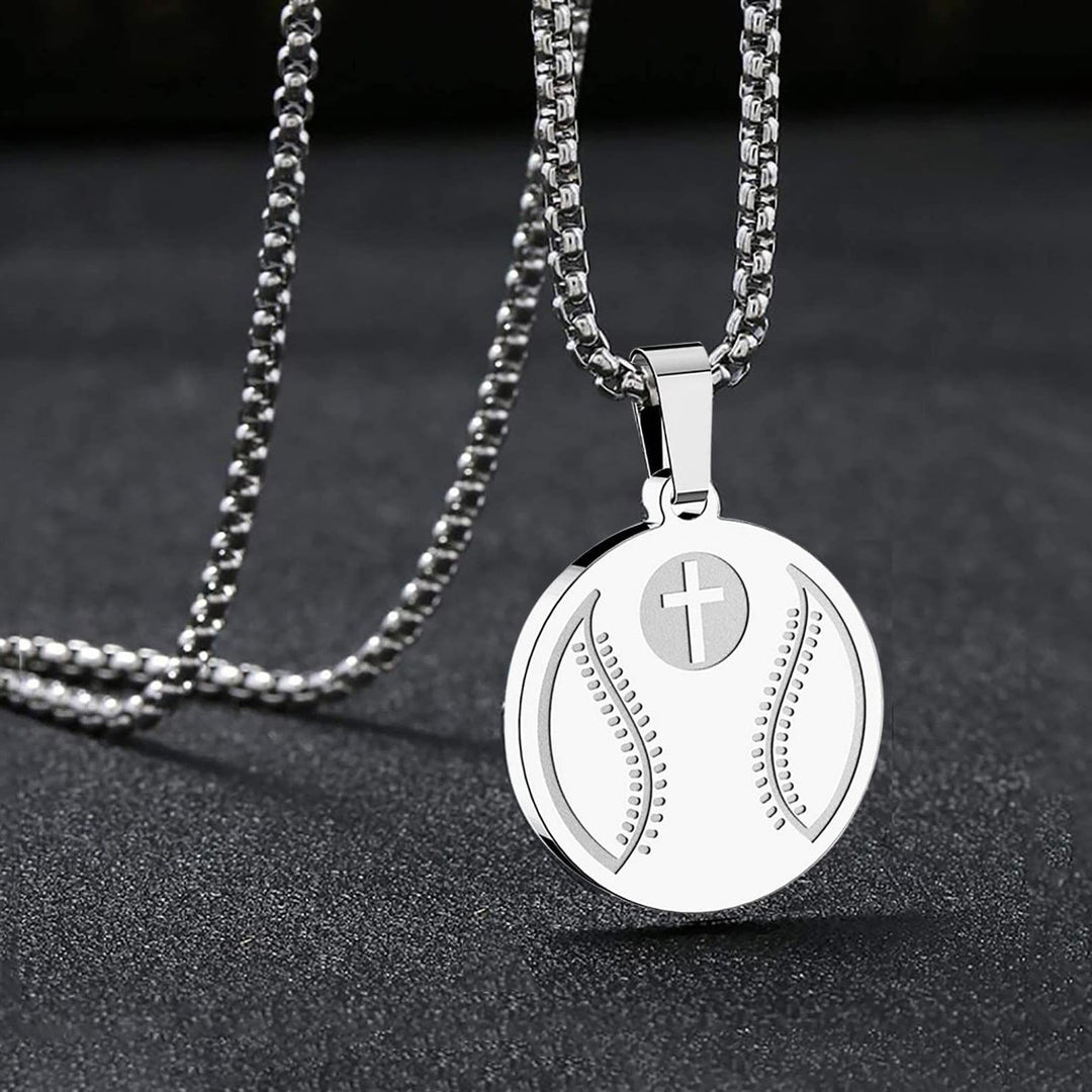 Collana con ciondolo sportivo e preghiera di Christianartworkshop: Filippesi 4:13 e icona sportiva da portare ogni giorno - Baseball d'argento - image 0