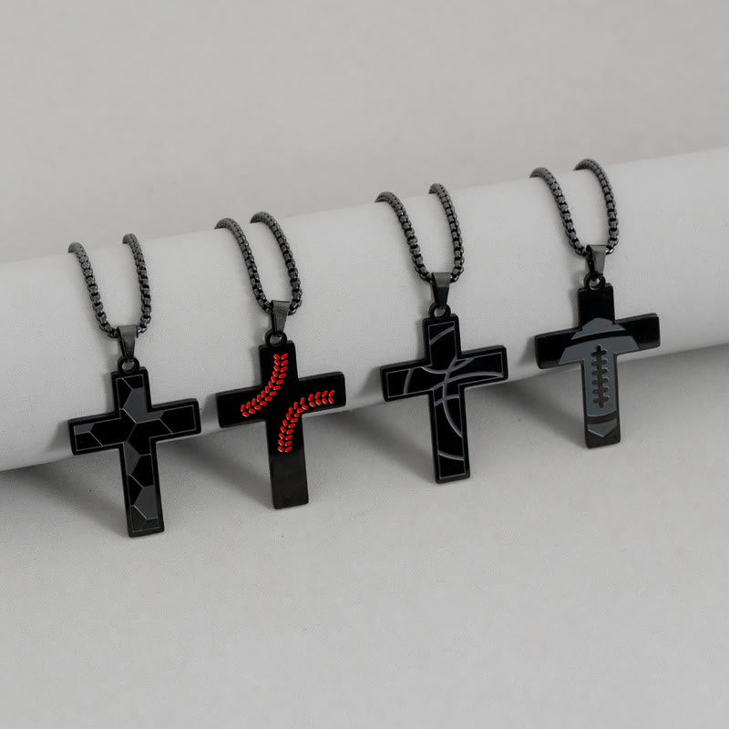 Collana con croce sportiva personalizzabile di Christianartworkshop: simbolo di fede e dettagli hobby per l'uso quotidiano - Rugby - Predefinito - image 0