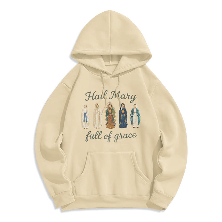 Christianartworkshop Felpa con cappuccio in poliestere foderata in pile "Ave Maria piena di grazia" - Beige - 2XL - image 0