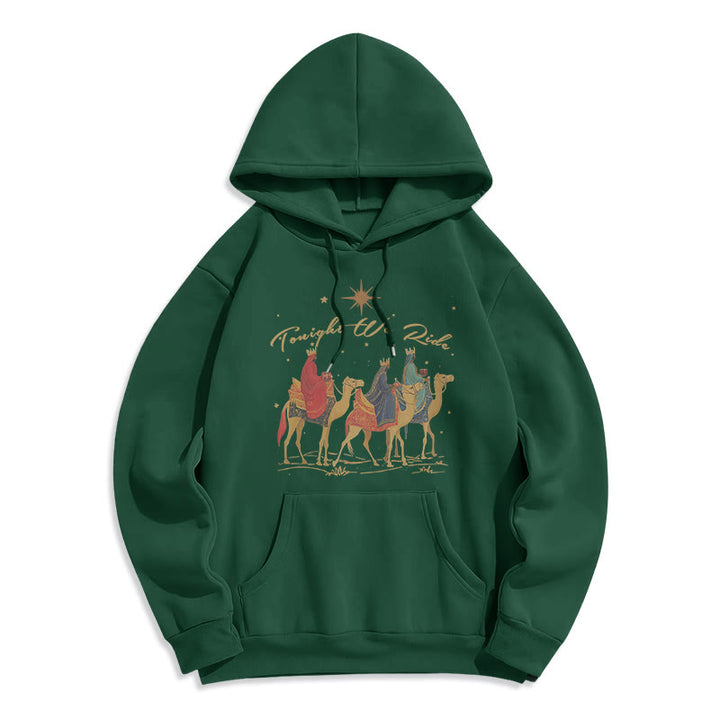 Christianartworkshop Felpa con cappuccio in poliestere foderata in pile Tonight We Ride Christmas Wise Men - Verde - 2XL - image 7