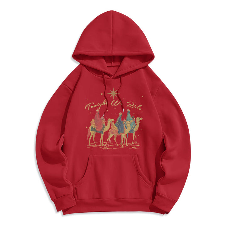 Christianartworkshop Felpa con cappuccio in poliestere foderata in pile Tonight We Ride Christmas Wise Men - Rosso - 2XL - image 8