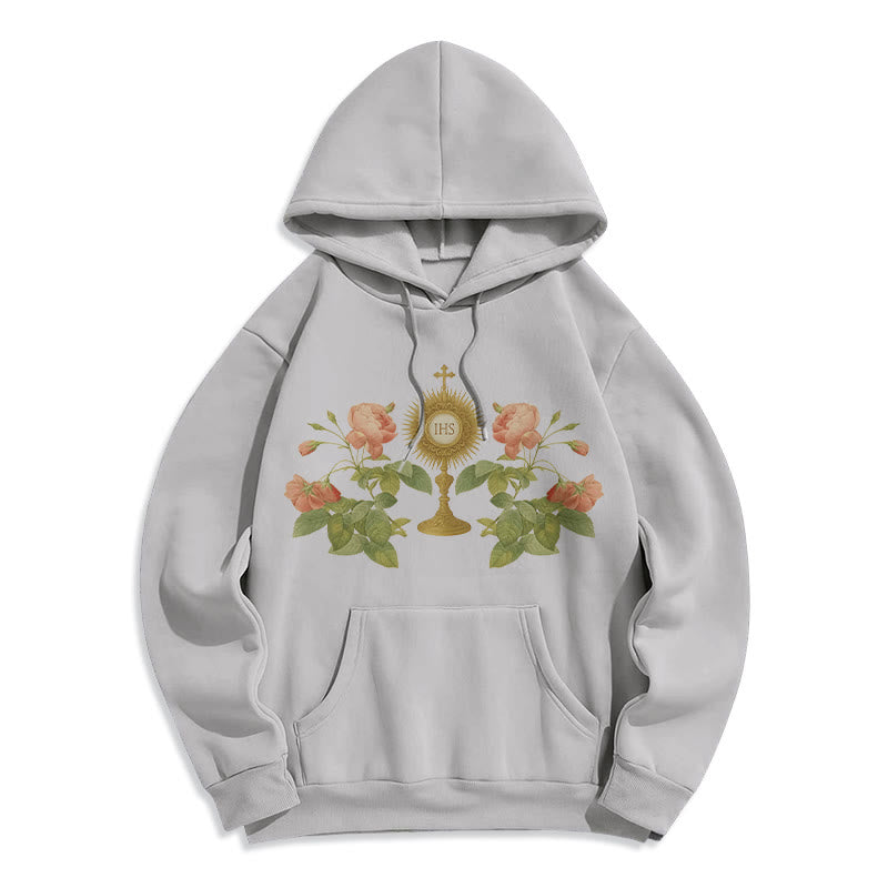 Christianartworkshop Felpa con cappuccio in poliestere foderata in pile con grafica IHS & Rose Faith - Grigio - 2XL - image 4