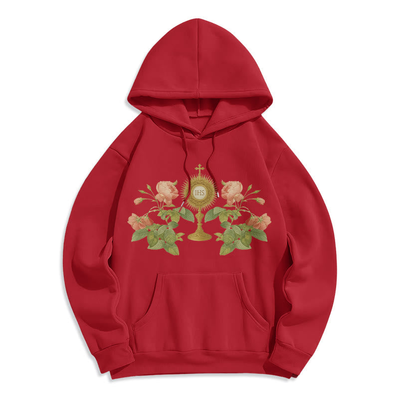 Christianartworkshop Felpa con cappuccio in poliestere foderata in pile con grafica IHS & Rose Faith - Rosso - 2XL - image 0