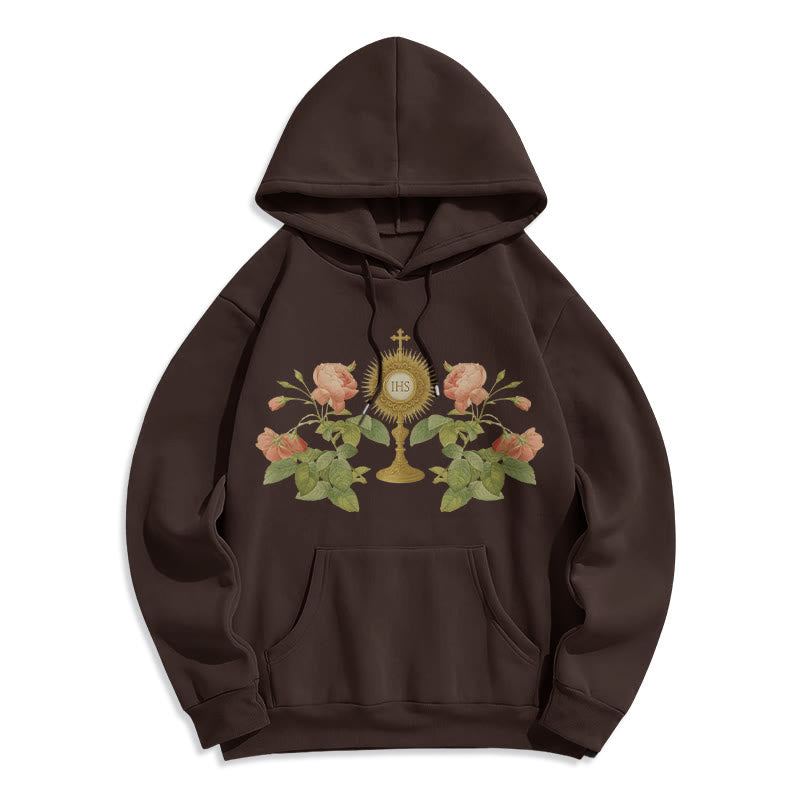 Christianartworkshop Felpa con cappuccio in poliestere foderata in pile con grafica IHS & Rose Faith - Marrone - 2XL - image 6