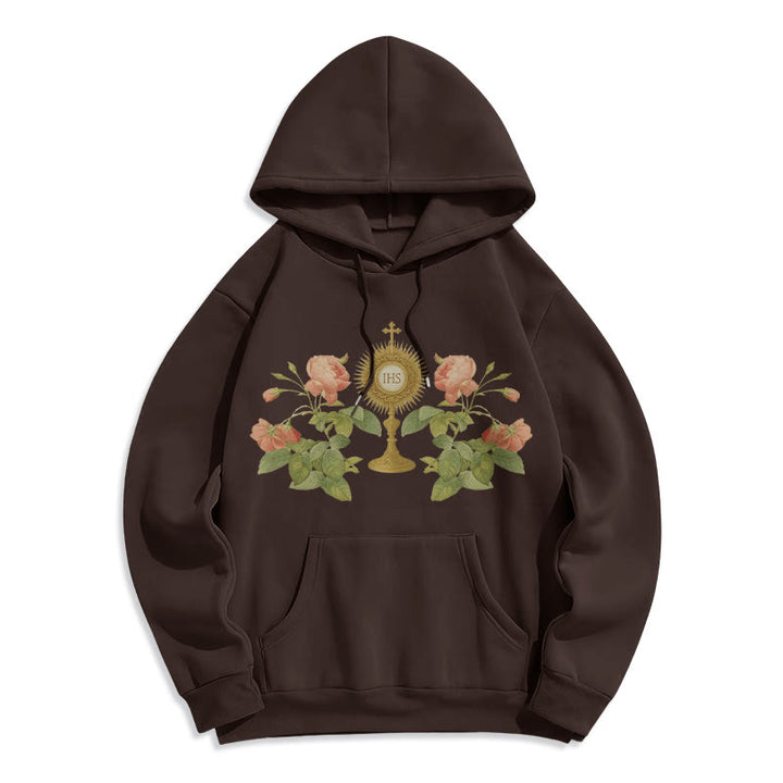 Christianartworkshop Felpa con cappuccio in poliestere foderata in pile con grafica IHS & Rose Faith - Marrone - 2XL - image 6