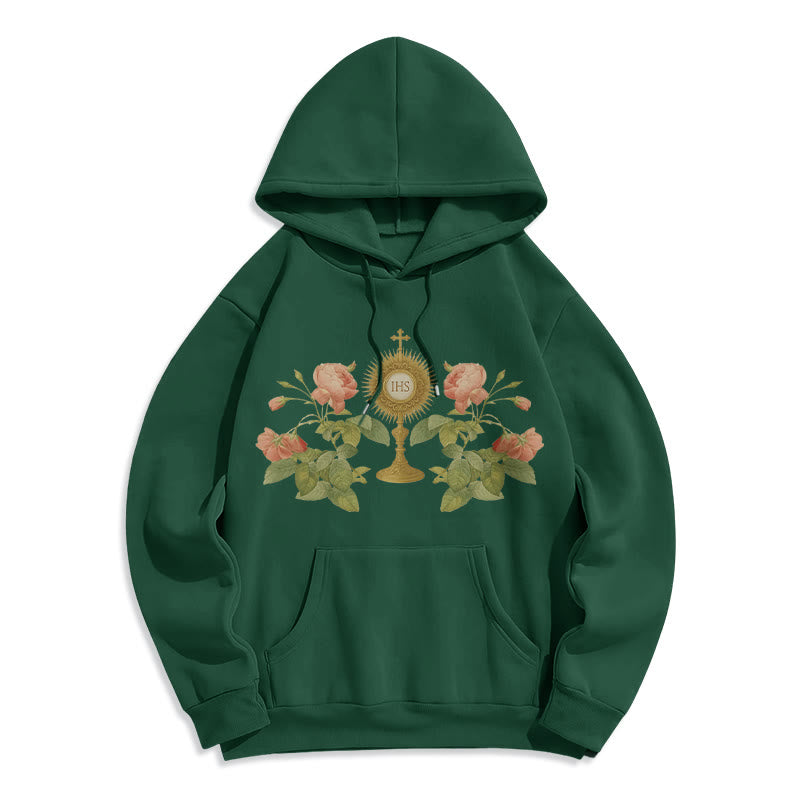 Christianartworkshop Felpa con cappuccio in poliestere foderata in pile con grafica IHS & Rose Faith - Verde - 2XL - image 8