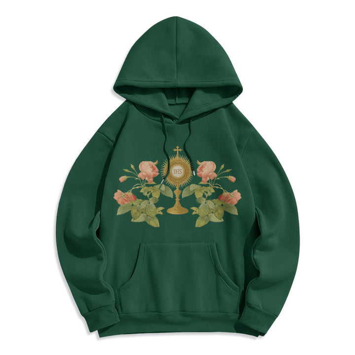 Christianartworkshop Felpa con cappuccio in poliestere foderata in pile con grafica IHS & Rose Faith - Verde - 2XL - image 8