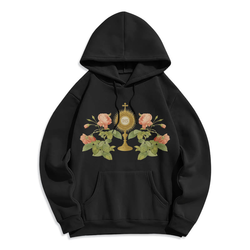 Christianartworkshop Felpa con cappuccio in poliestere foderata in pile con grafica IHS & Rose Faith - Nero - 2XL - image 7