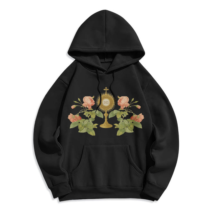 Christianartworkshop Felpa con cappuccio in poliestere foderata in pile con grafica IHS & Rose Faith - Nero - 2XL - image 7