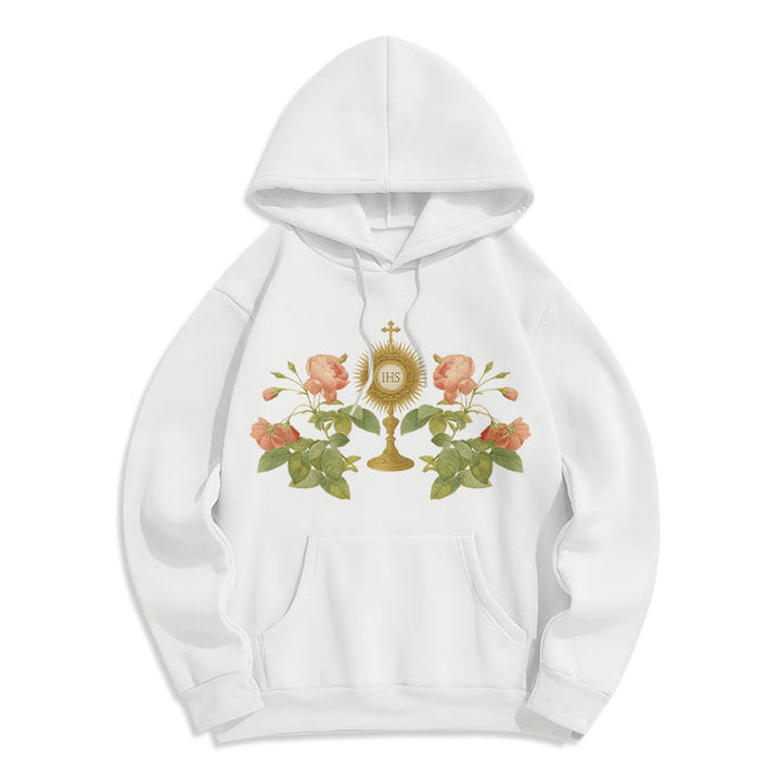 Christianartworkshop Felpa con cappuccio in poliestere foderata in pile con grafica IHS & Rose Faith - Bianco - 2XL - image 5