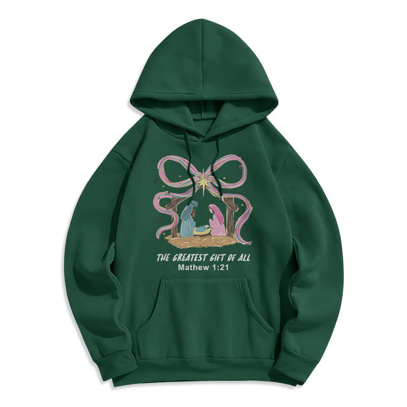 Christianartworkshop Il regalo più bello di tutti i Natali: felpa con cappuccio in poliestere foderata in pile - Verde - 2XL - image 0