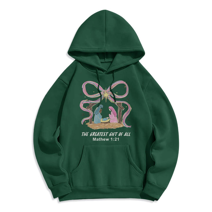 Christianartworkshop Il regalo più bello di tutti i Natali: felpa con cappuccio in poliestere foderata in pile - Verde - 2XL - image 0