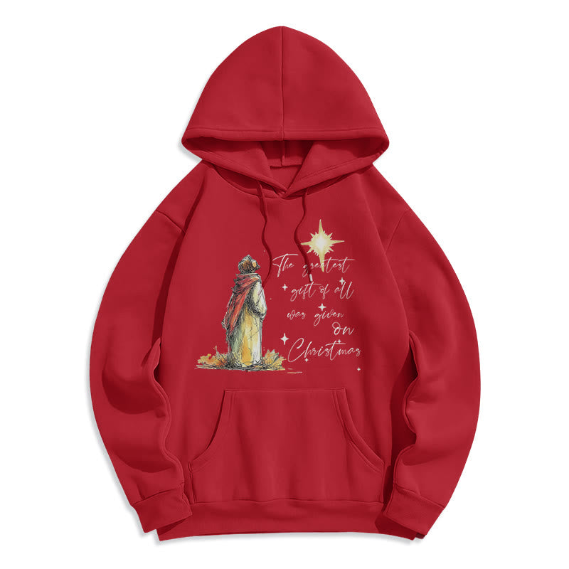 Christianartworkshop Felpa con cappuccio in poliestere foderata in pile a tema stella di Natale - Rosso - 2XL - image 3