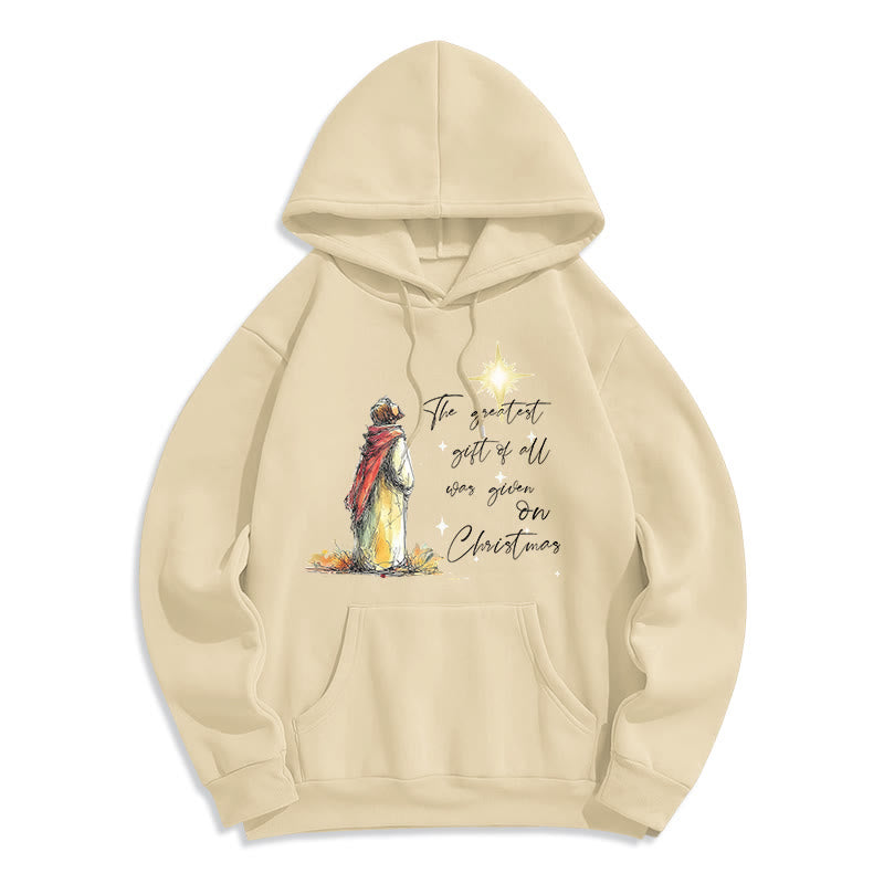 Felpa con cappuccio in poliestere foderata in pile a tema stella di Natale di Christianartworkshop - Beige - 2XL - image 5