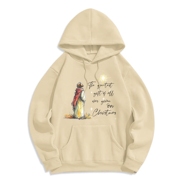 Felpa con cappuccio in poliestere foderata in pile a tema stella di Natale di Christianartworkshop - Beige - 2XL - image 5