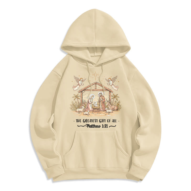 Christianartworkshop Felpa con cappuccio in poliestere foderata in pile con scritta "Natale Matteo 1:2" - Beige - 2XL - image 6