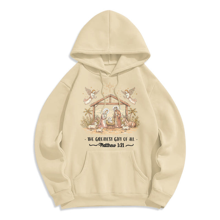 Christianartworkshop Felpa con cappuccio in poliestere foderata in pile con scritta "Natale Matteo 1:2" - Beige - 2XL - image 6
