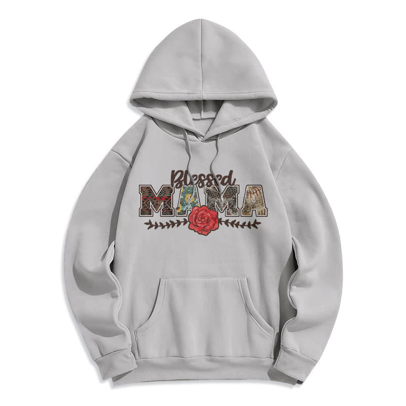 Felpa con cappuccio in poliestere foderata in pile con grafica Blessed Mama & Rose di Christianartworkshop - Grigio - 2XL - image 2
