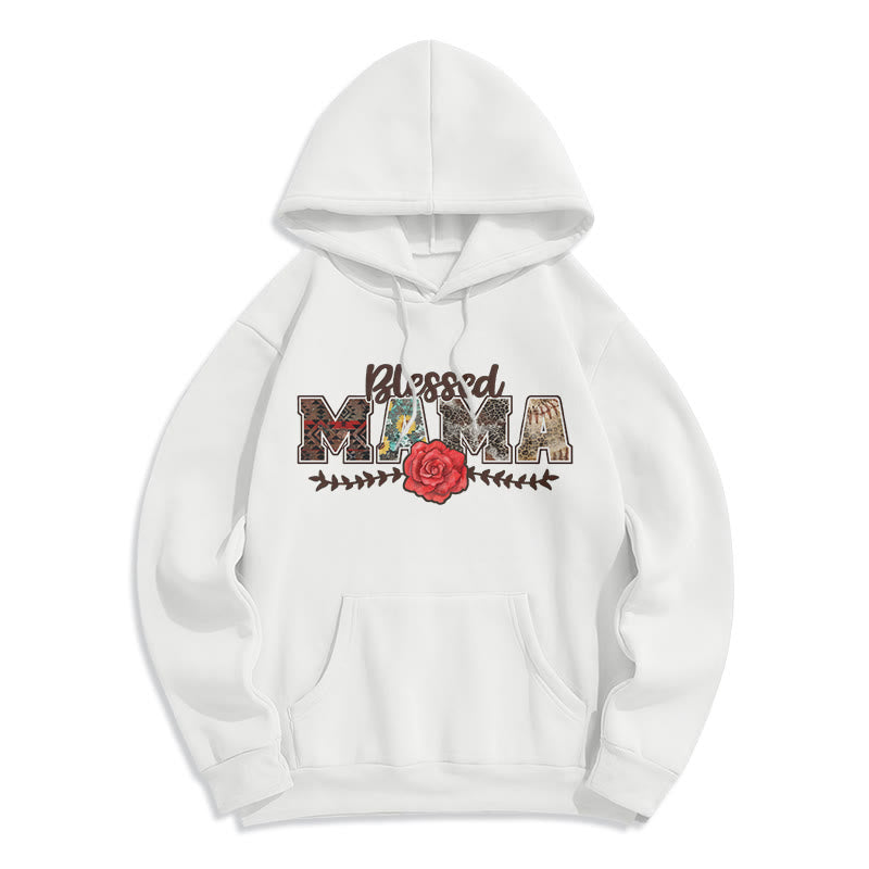 Christianartworkshop Felpa con cappuccio in poliestere foderata in pile con grafica Blessed Mama & Rose - Bianco - 2XL - image 3
