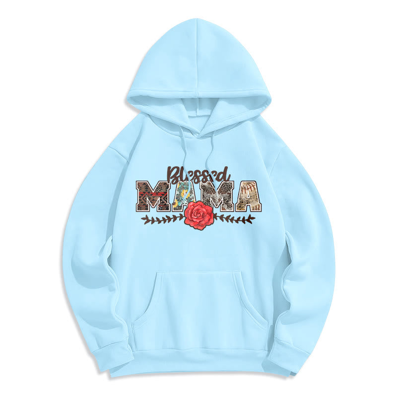 Christianartworkshop Felpa con cappuccio in poliestere foderata in pile con grafica Blessed Mama & Rose - Blu - 2XL - image 8