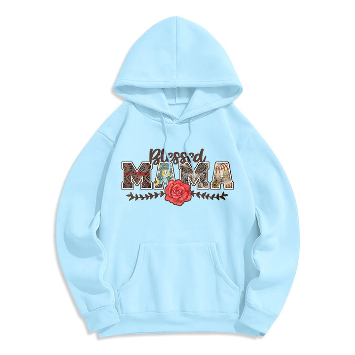 Christianartworkshop Felpa con cappuccio in poliestere foderata in pile con grafica Blessed Mama & Rose - Blu - 2XL - image 8