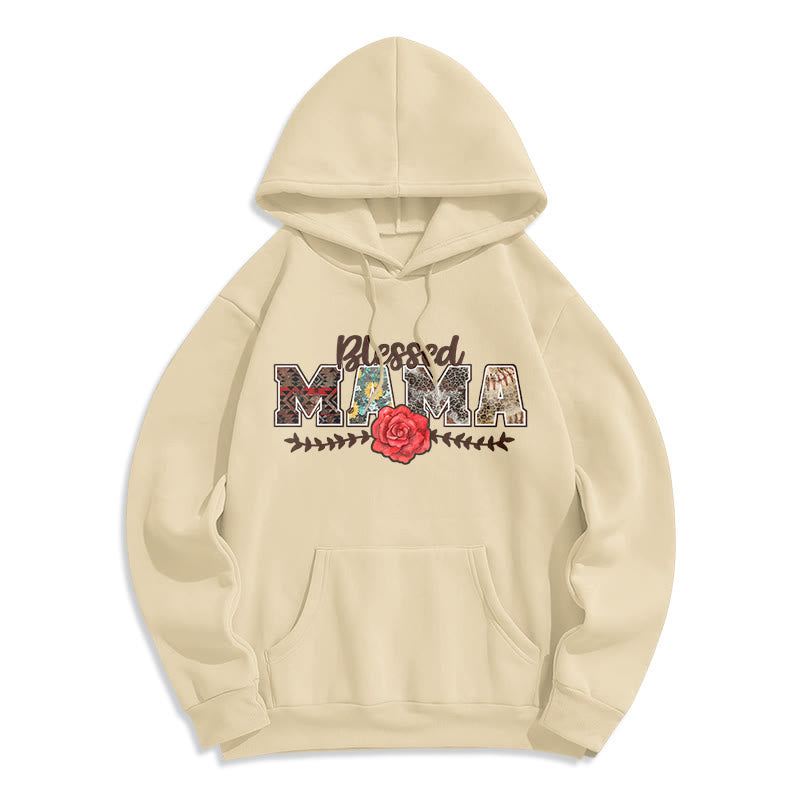 Christianartworkshop Felpa con cappuccio in poliestere foderata in pile con grafica Blessed Mama & Rose - Beige - 2XL - image 0