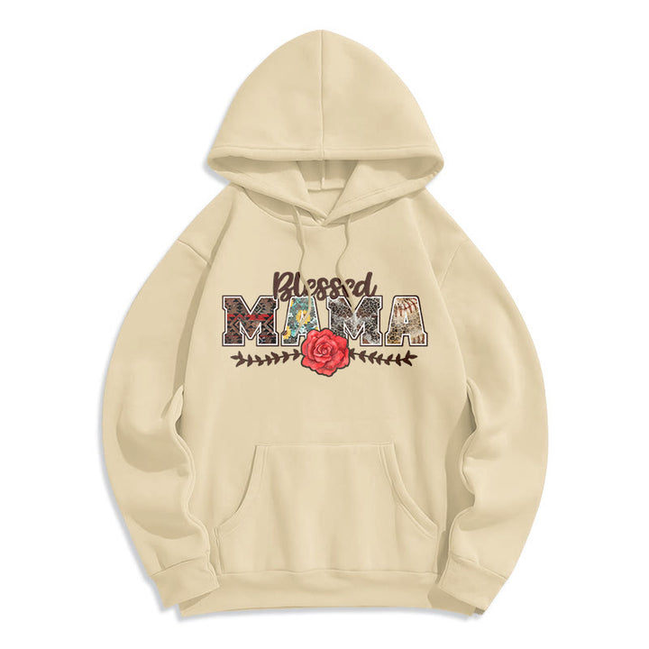 Christianartworkshop Felpa con cappuccio in poliestere foderata in pile con grafica Blessed Mama & Rose - Beige - 2XL - image 0