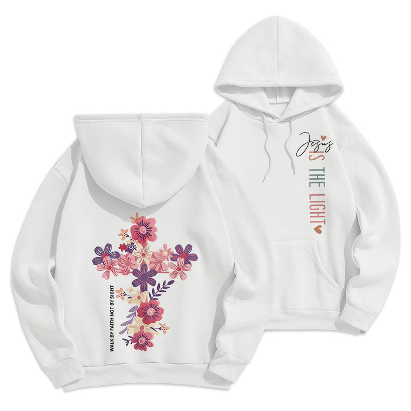 Christianartworkshop Felpa con cappuccio in poliestere foderata in pile con motivo floreale "Gesù è la luce" - Bianco - 2XL - image 15