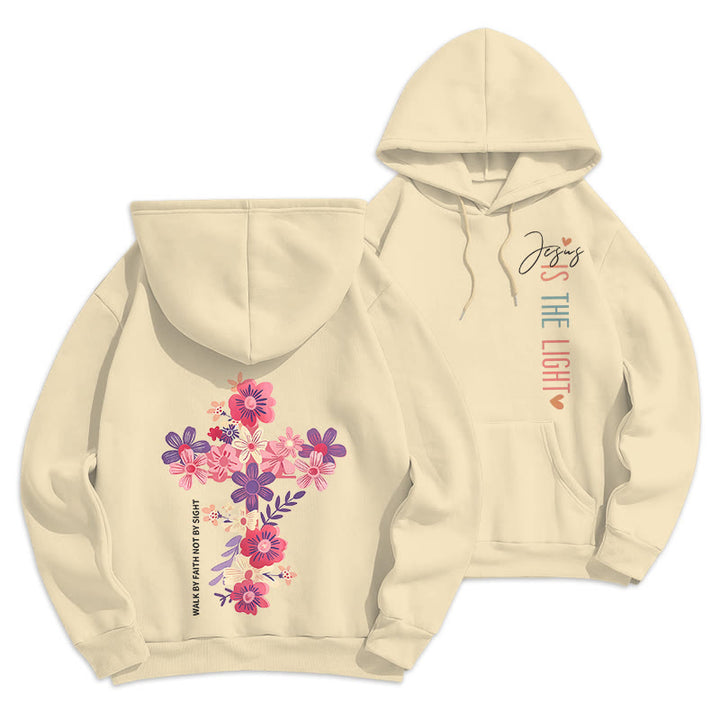 Christianartworkshop Felpa con cappuccio in poliestere foderata in pile con motivo floreale "Gesù è la luce" - Beige - 2XL - image 9