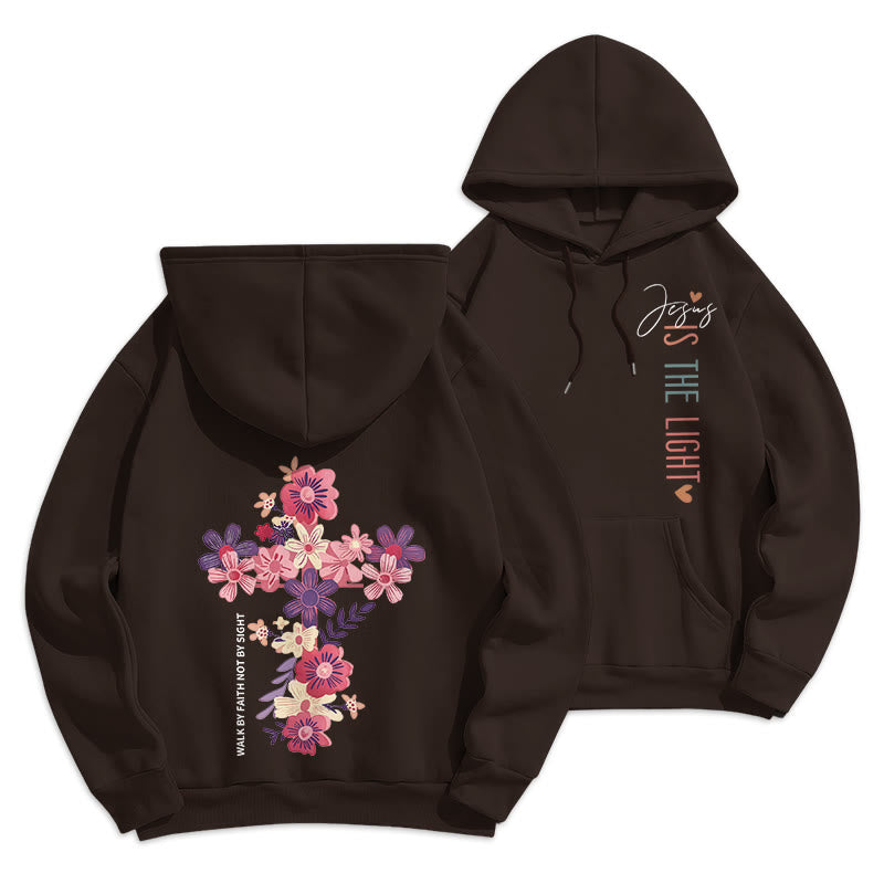 Christianartworkshop Felpa con cappuccio in poliestere foderata in pile con motivo floreale "Gesù è la luce" - Marrone - 2XL - image 18