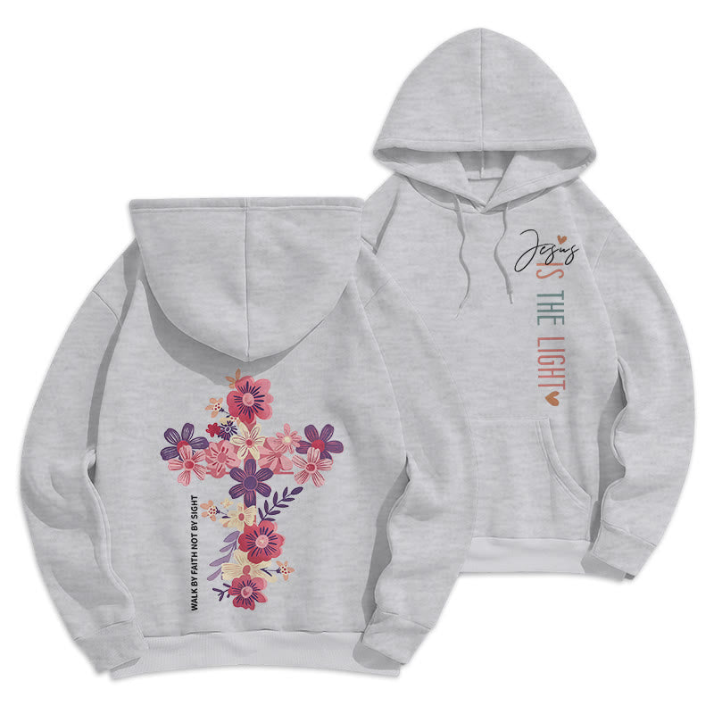 Christianartworkshop Felpa con cappuccio in poliestere foderata in pile con motivo floreale "Gesù è la luce" - Grigio - 2XL - image 12