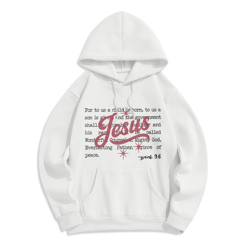 Christianartworkshop Felpa con cappuccio in poliestere foderata in pile con scritta Gesù Natale Isaia 9:6 Profezia - Bianco - 2XL - image 0