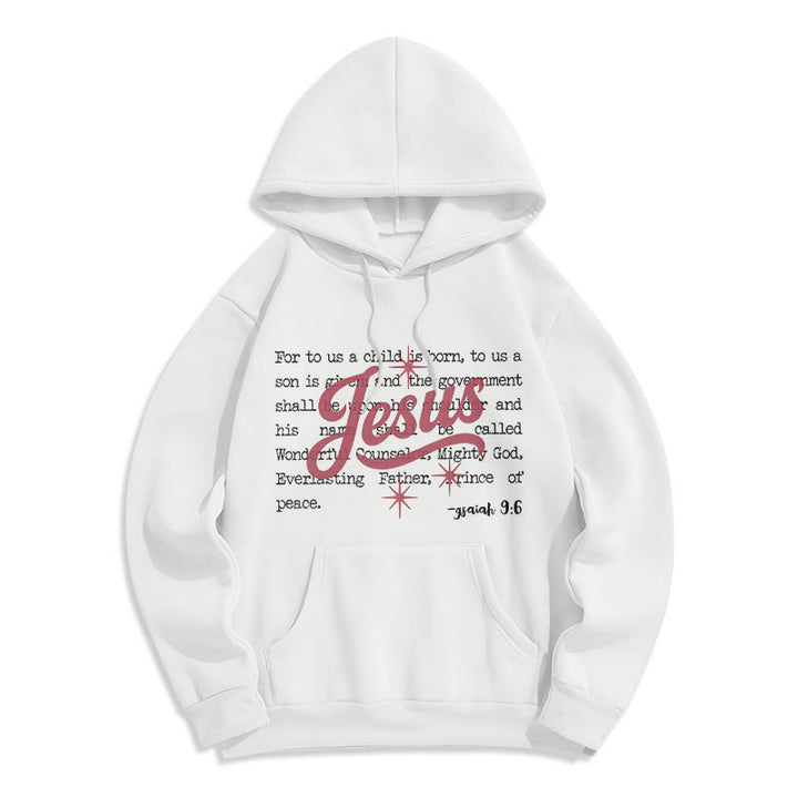 Christianartworkshop Felpa con cappuccio in poliestere foderata in pile con scritta Gesù Natale Isaia 9:6 Profezia - Bianco - 2XL - image 0