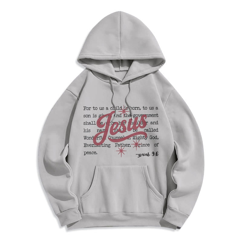 Christianartworkshop Felpa con cappuccio in poliestere foderata in pile con scritta Gesù Natale Isaia 9:6 Profezia - Grigio - 2XL - image 8