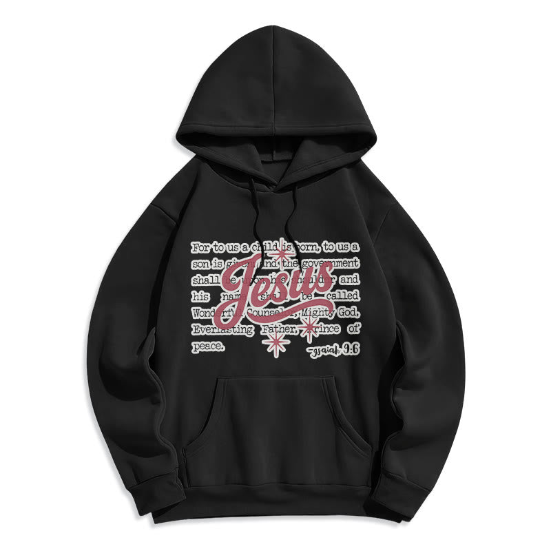 Christianartworkshop Felpa con cappuccio in poliestere foderata in pile con Gesù Natale Isaia 9:6 Profezia - Nero - 2XL - image 3