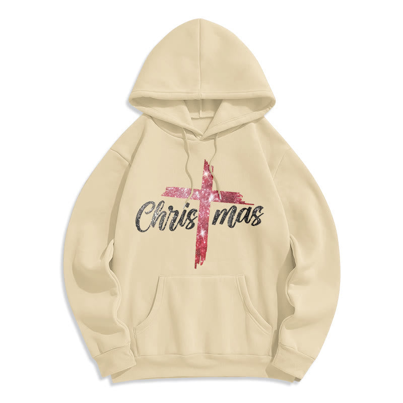 Christianartworkshop Felpa con cappuccio in poliestere foderata in pile natalizio con croce - Beige - 2XL - image 8