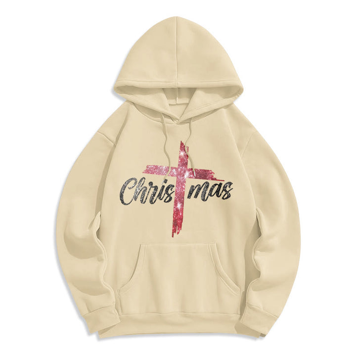 Christianartworkshop Felpa con cappuccio in poliestere foderata in pile natalizio con croce - Beige - 2XL - image 8