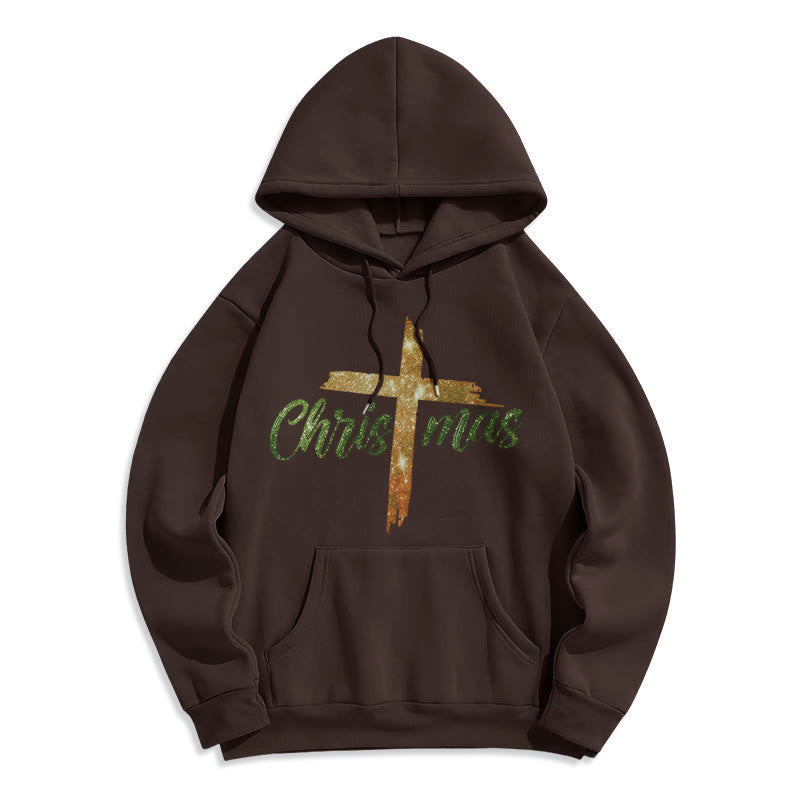 Christianartworkshop Felpa con cappuccio in poliestere foderata in pile natalizio con croce - Marrone - 2XL - image 3