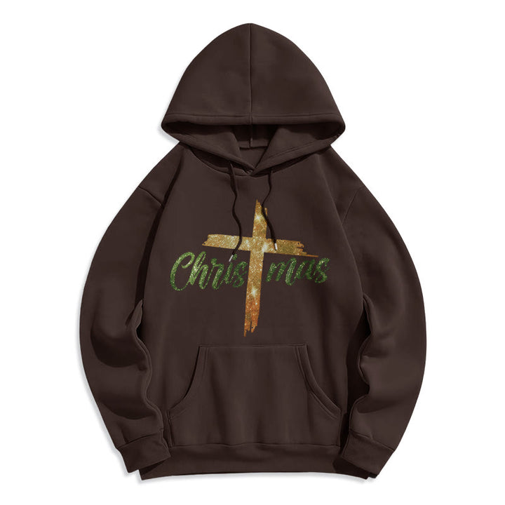 Christianartworkshop Felpa con cappuccio in poliestere foderata in pile natalizio con croce - Marrone - 2XL - image 3