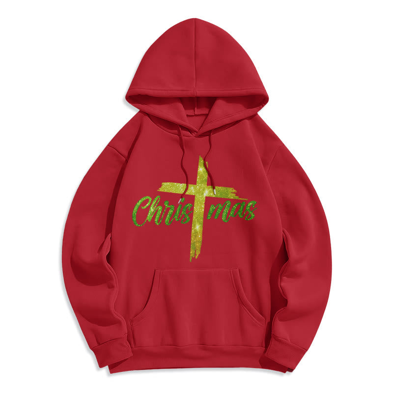 Christianartworkshop Felpa con cappuccio in poliestere foderata in pile natalizio con croce - Rosso - 2XL - image 6