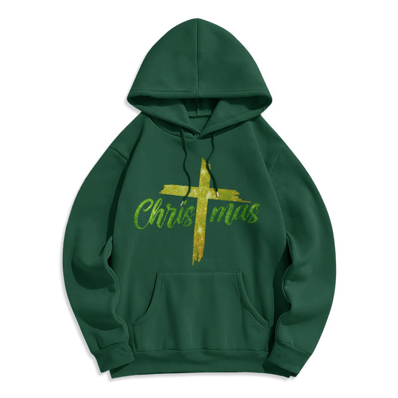 Christianartworkshop Felpa con cappuccio in poliestere foderata in pile natalizio con croce - Verde - 2XL - image 5