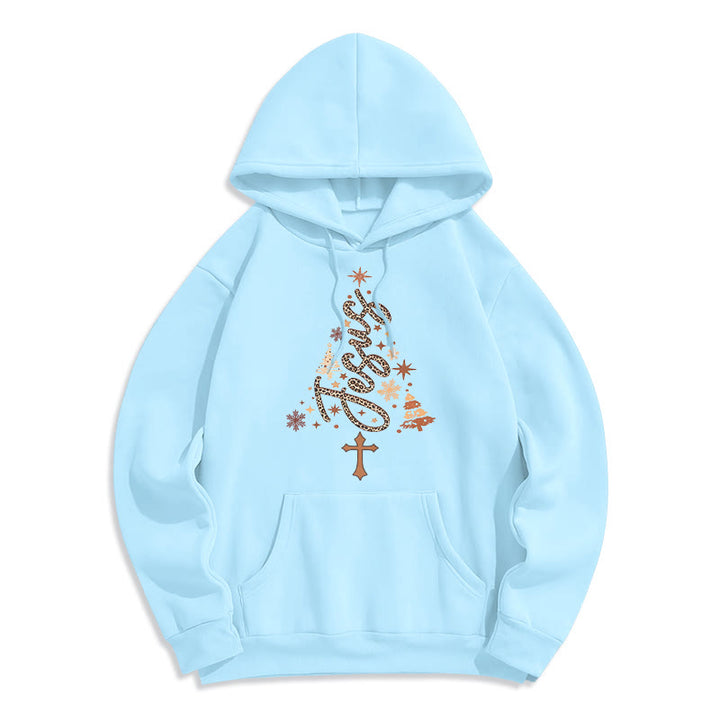 Christianartworkshop Felpa con cappuccio in poliestere foderata in pile con scritta "Gesù, Albero di Natale e Fede" - Blu - 2XL - image 8