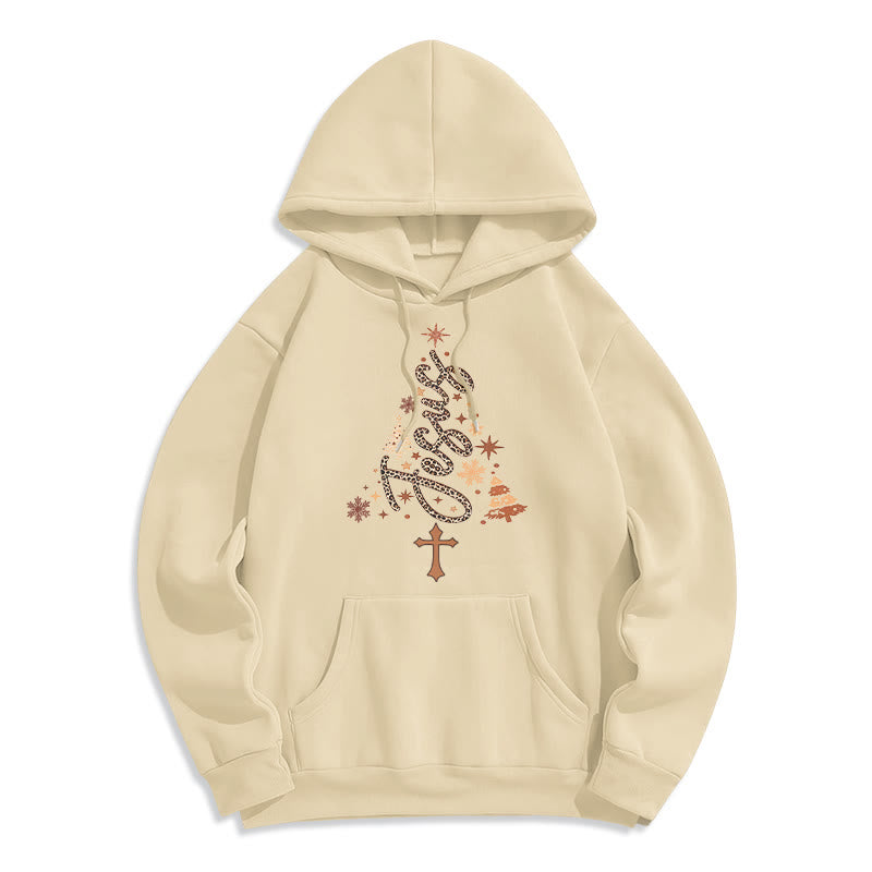 Christianartworkshop Felpa con cappuccio in poliestere foderata in pile con scritta "Gesù, Albero di Natale e Fede" - Beige - 2XL - image 0